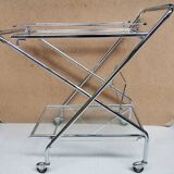 Folding trolley / Vintage bar, glass and chrome 70's