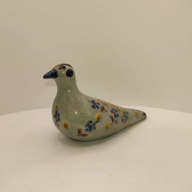 Ceramic dove bird, glazed with hand-painted floral decoration, vintage.