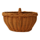 Small vintage wicker basket with navy blue lining and white polka dots - Cottage core