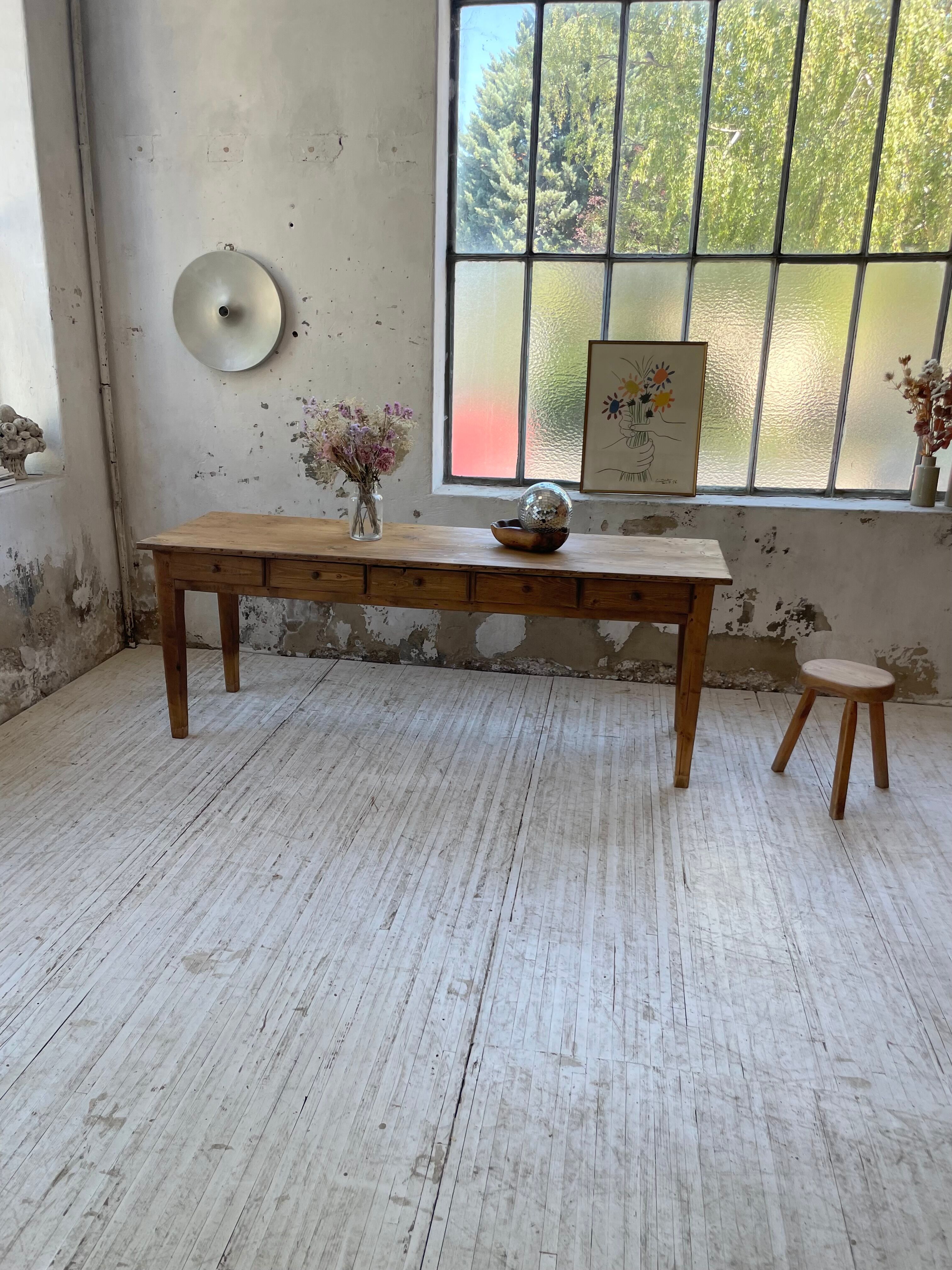Farmhouse table pine multi-drawers
