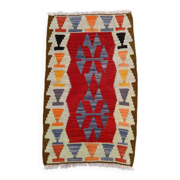 Mini kilim turc vintage 60x102 cm en laine, petit coureur kelim, style shabby chic 2566