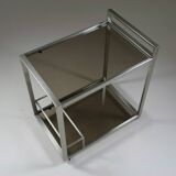 Brushed metal and smoked glass trolley or serving cart, Italy 1970s