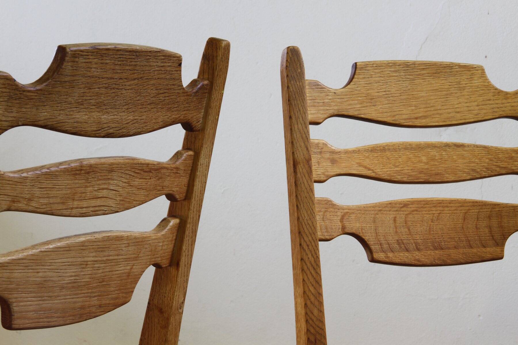 Danish modern brutalist oak dining chairs by Henning Kjærnulf, 1960s, set of 6