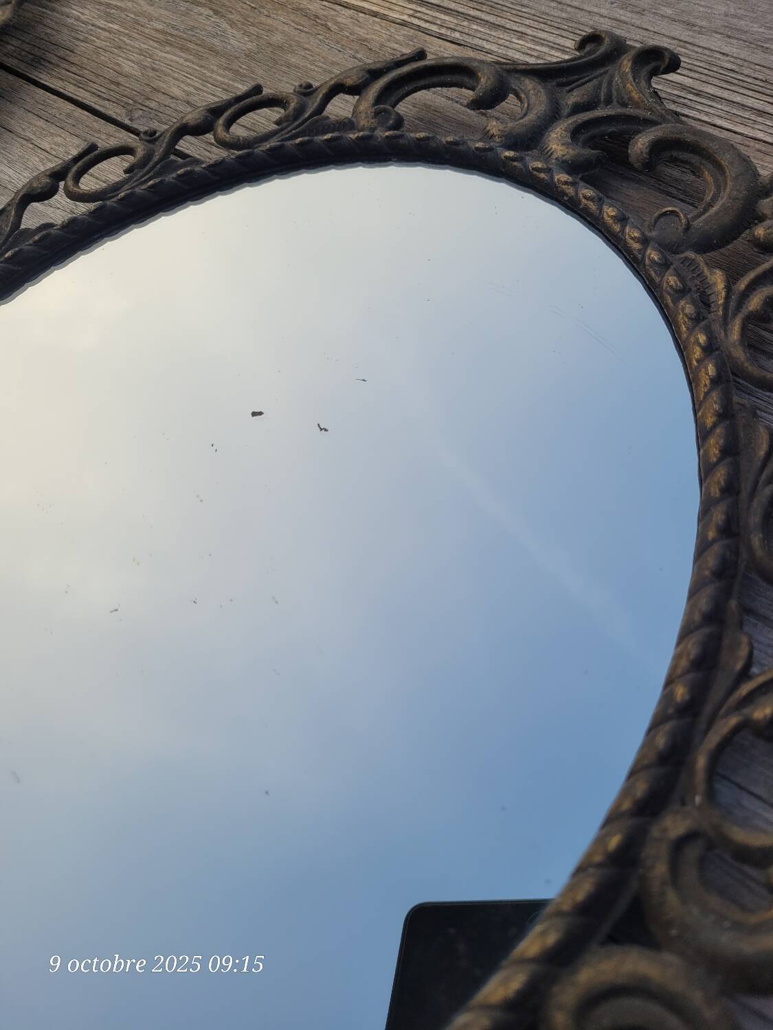 2 antique oval mirrors in heavy metal