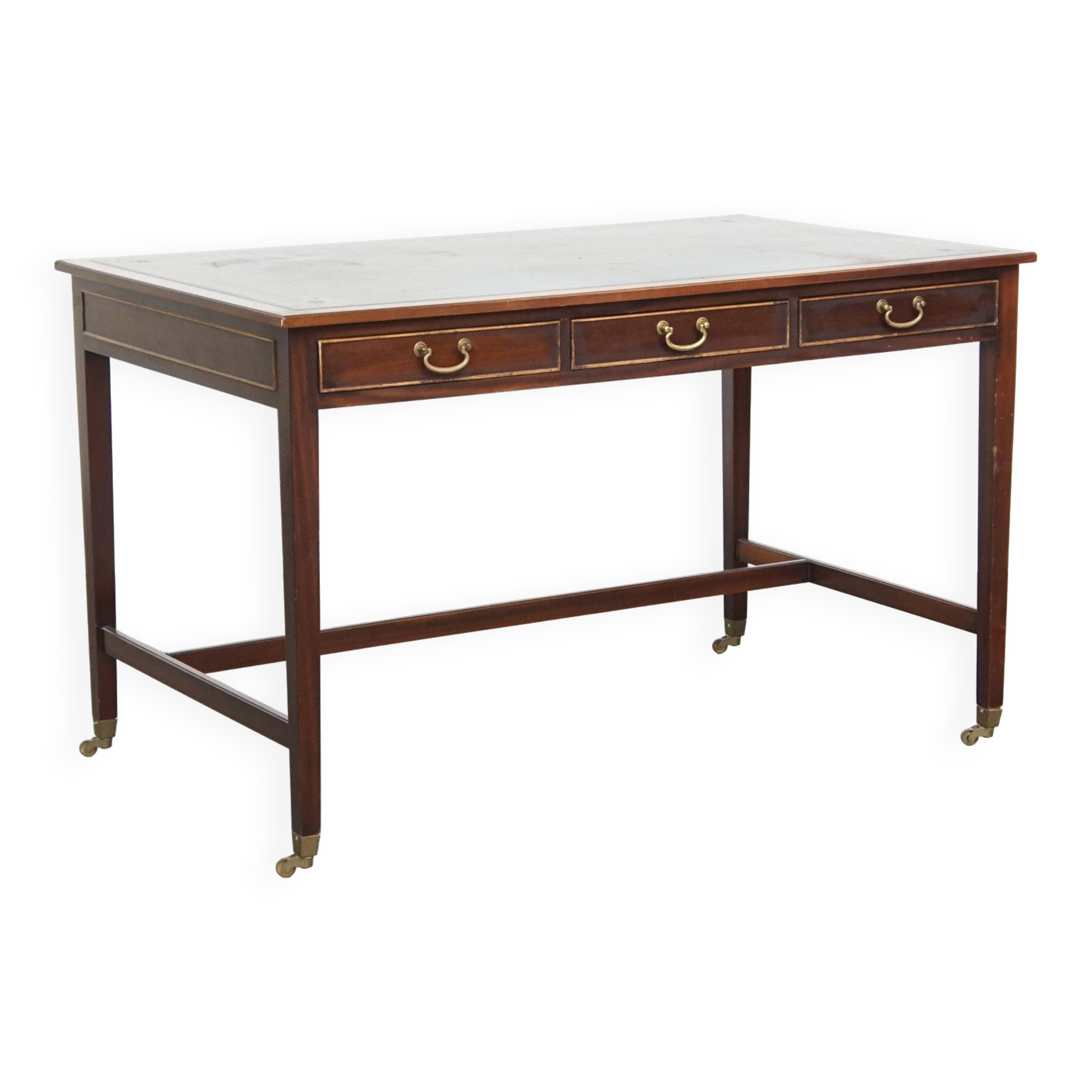Writing desk/desk on wheels in English style with a blue leather top