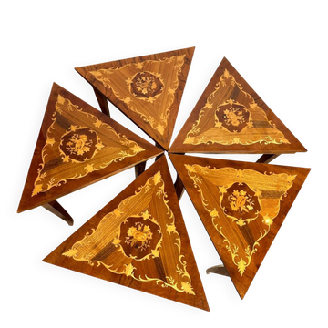 Italian Marquetry Five Piece Triangle Table