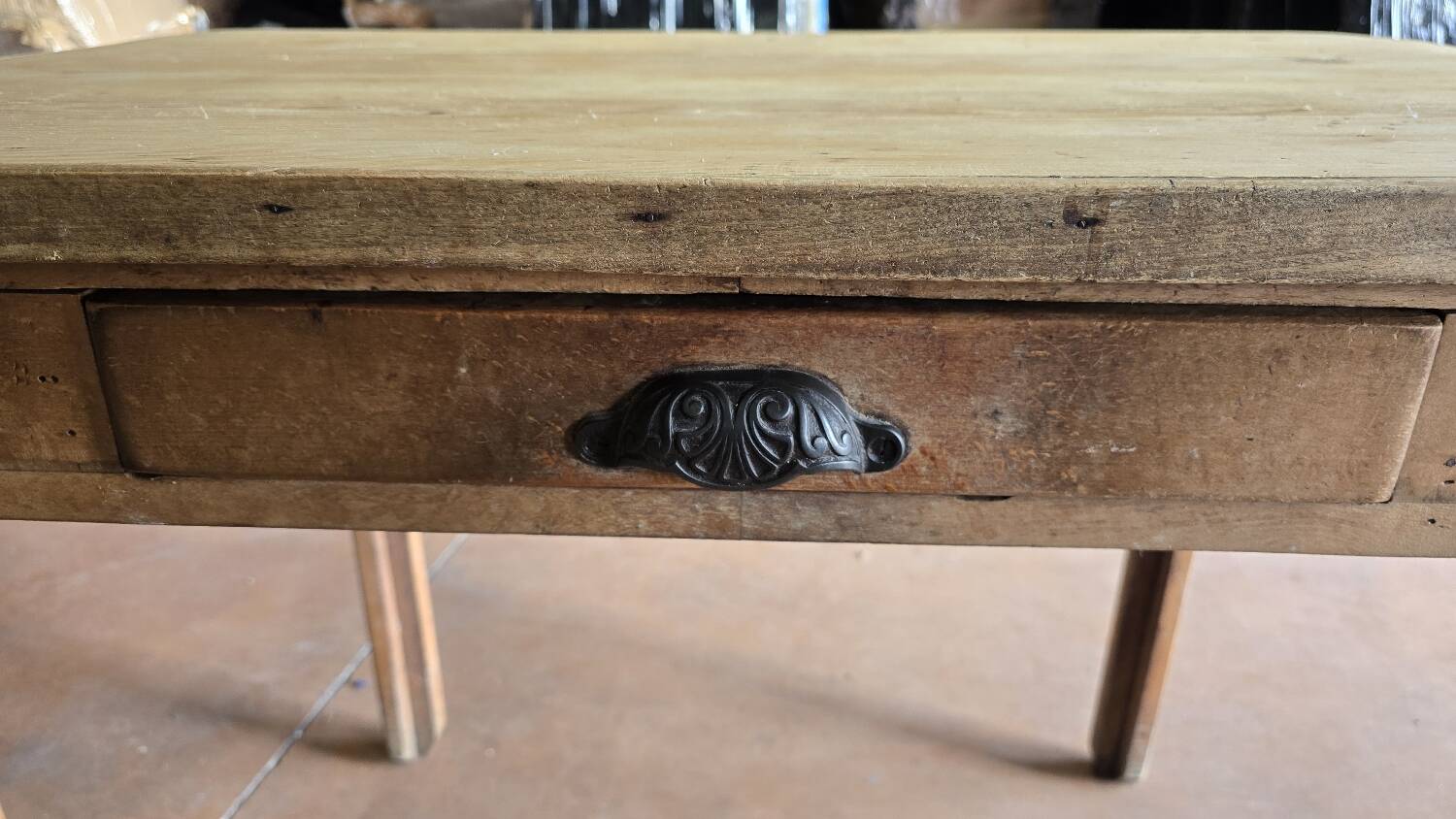 Antique wooden farmhouse table with drawer – 19th / early 20th century