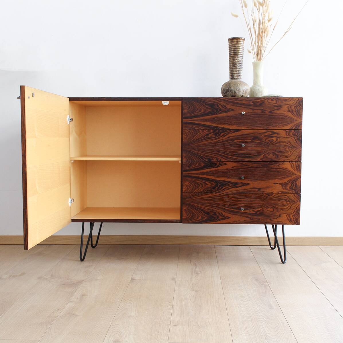 Vintage rosewood Sideboard with black hairpinlegs
