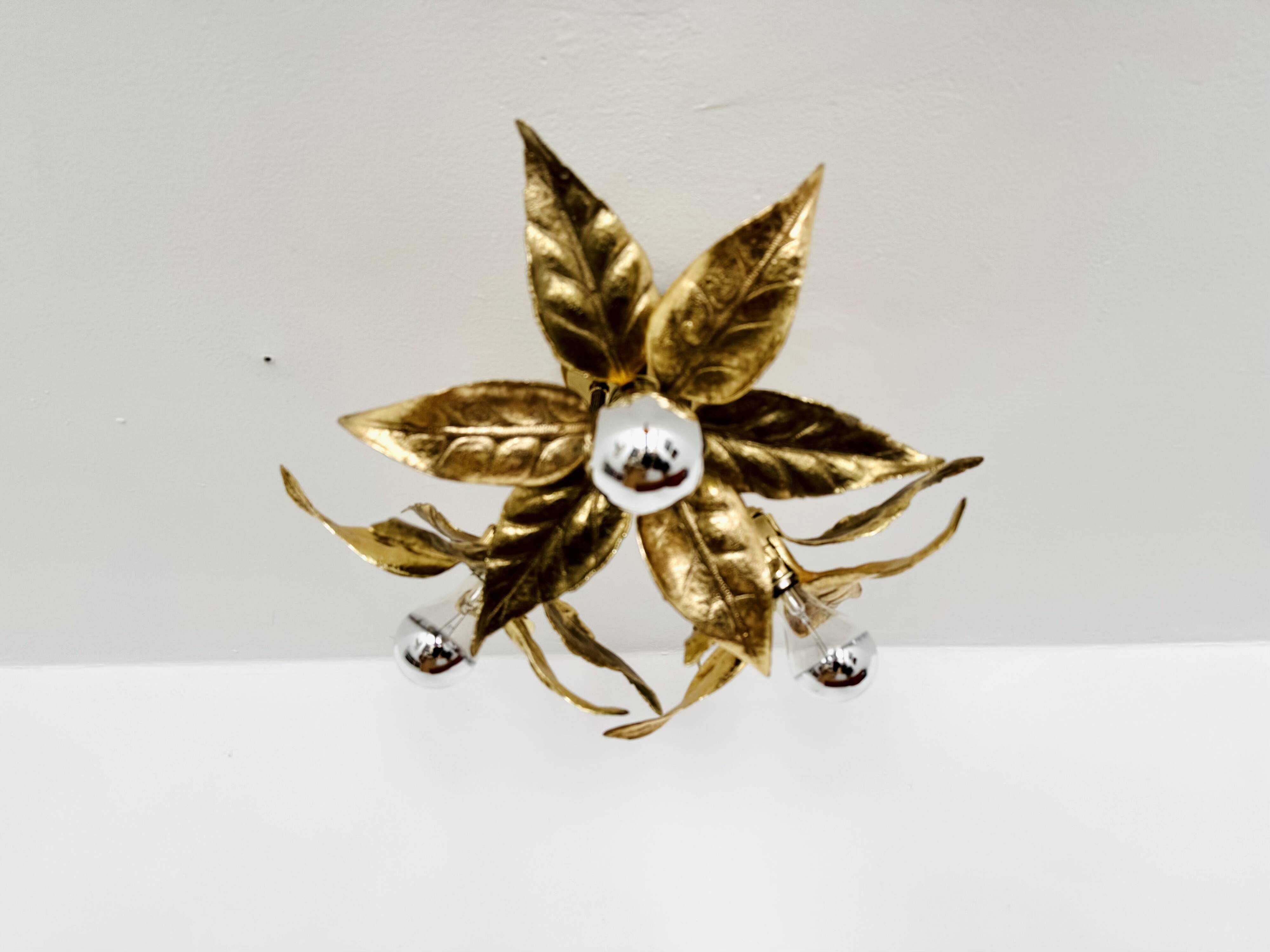 Large Floral Hollywood Regency Flush Lamp by Willy Daro for Massive