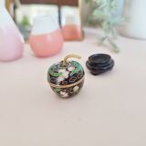Pill box, small vintage cloisonné pill box in apple