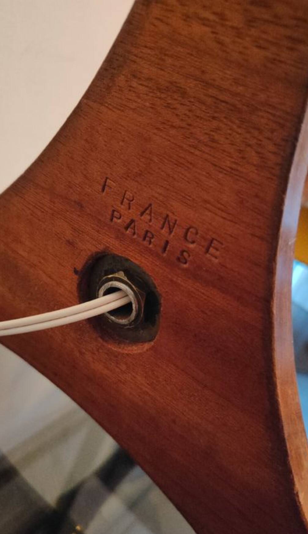 Modernist art deco lamp 1950 wood and brass signed France Paris