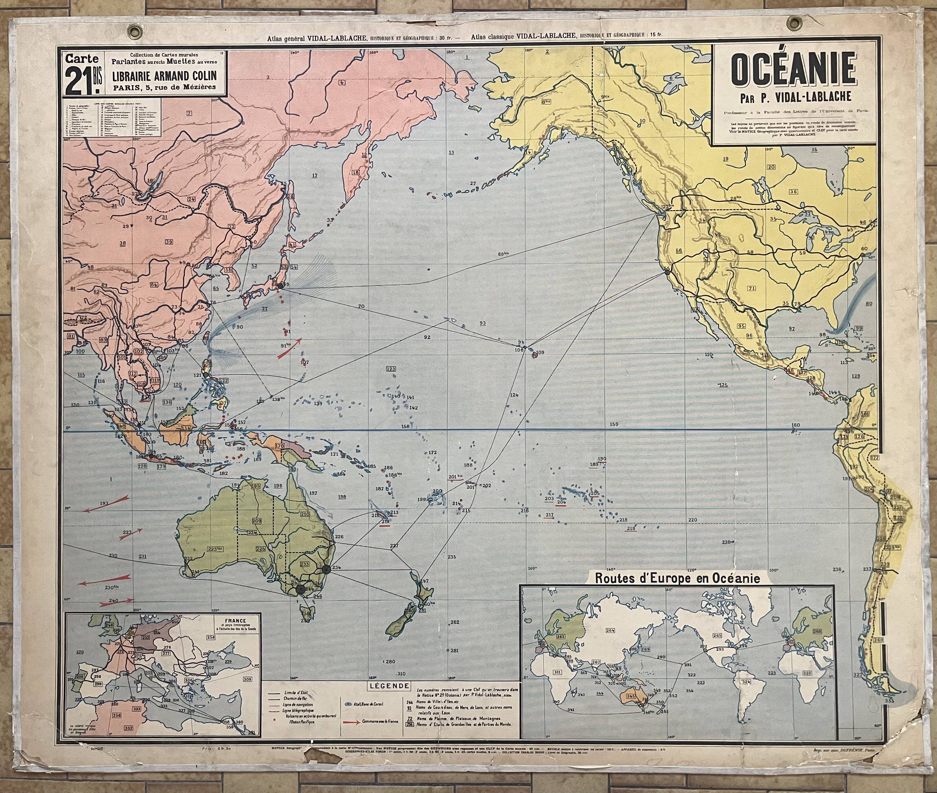 Old school map Vidal-Lablache 21, Mézières T15, 1900 Oceania