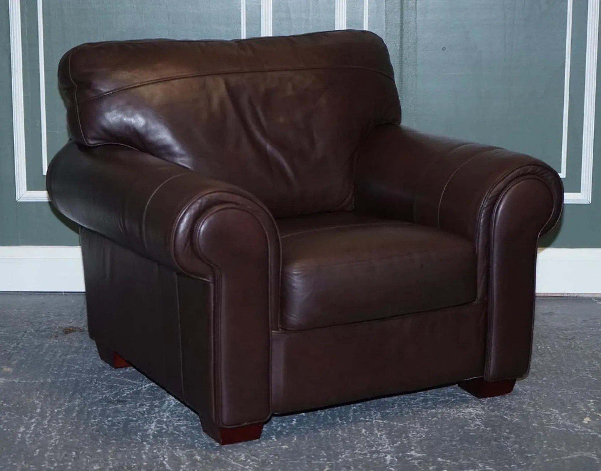 Brown Leather Armchairs, Set of 2