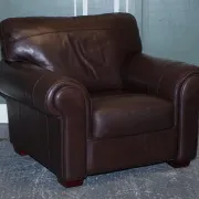 Brown Leather Armchairs, Set of 2