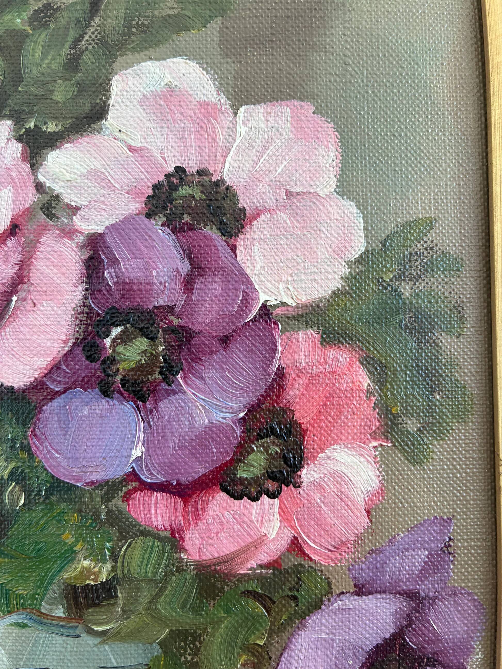 Vintage original flower oil painting, signed floral still life