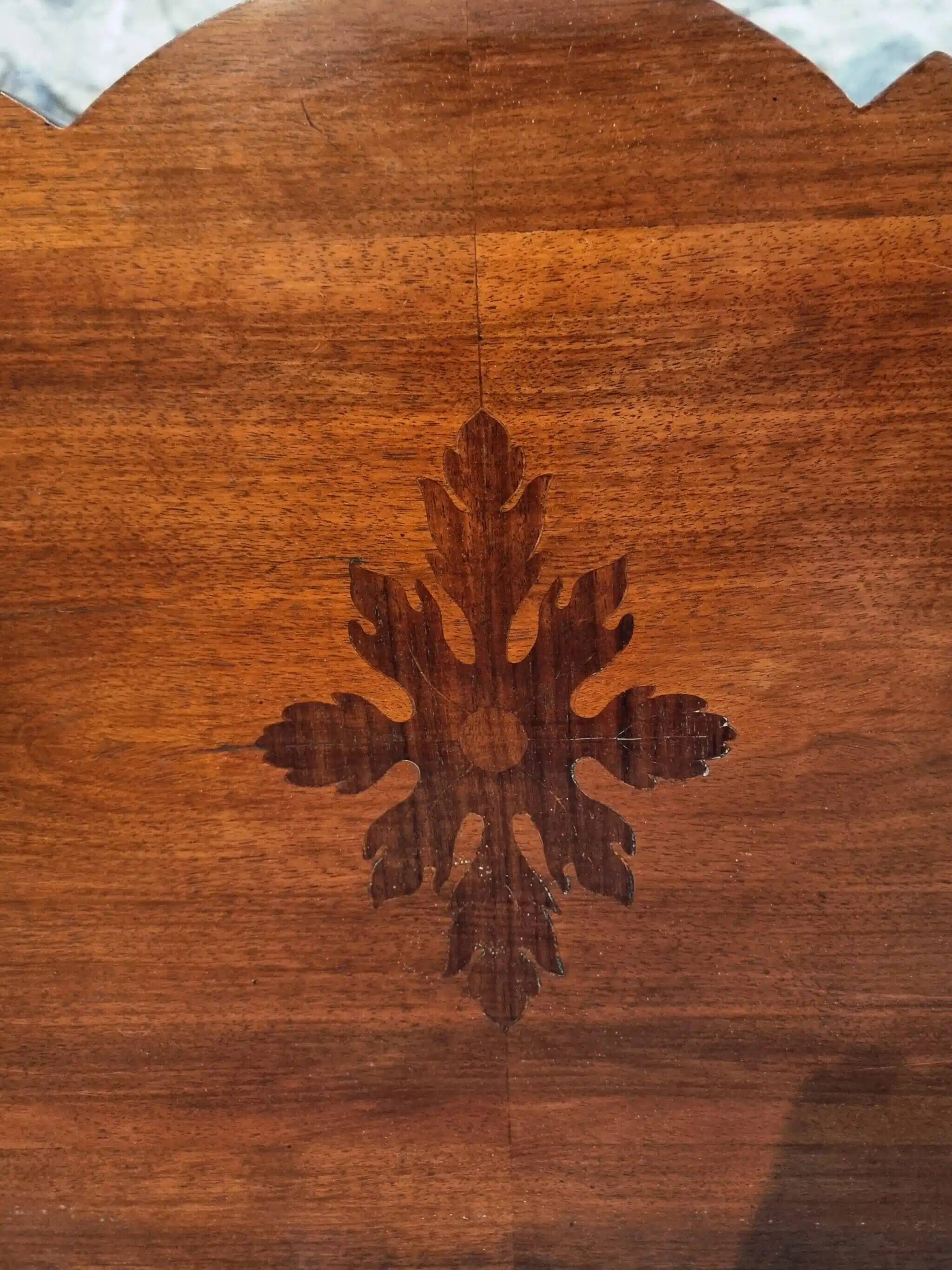 Antique French Napoleon III mahogany console table, wall table with marquetry, 19th century