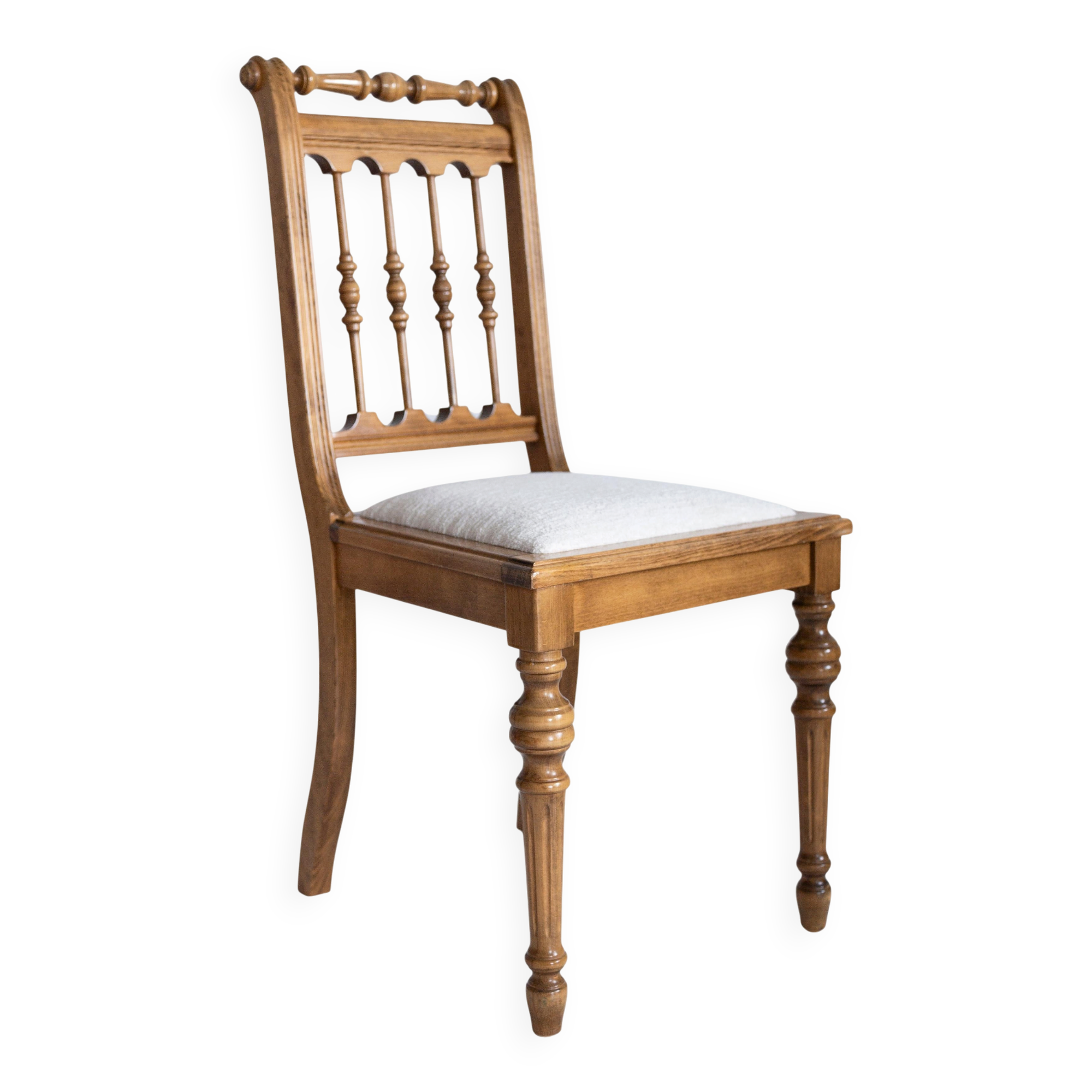 Unique mid-century chair, white upholstery, oak wood, Europe, 1960.
