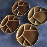 Set of 4 Fondue Plates in Longchamp Earthenware, Mustard Colour
