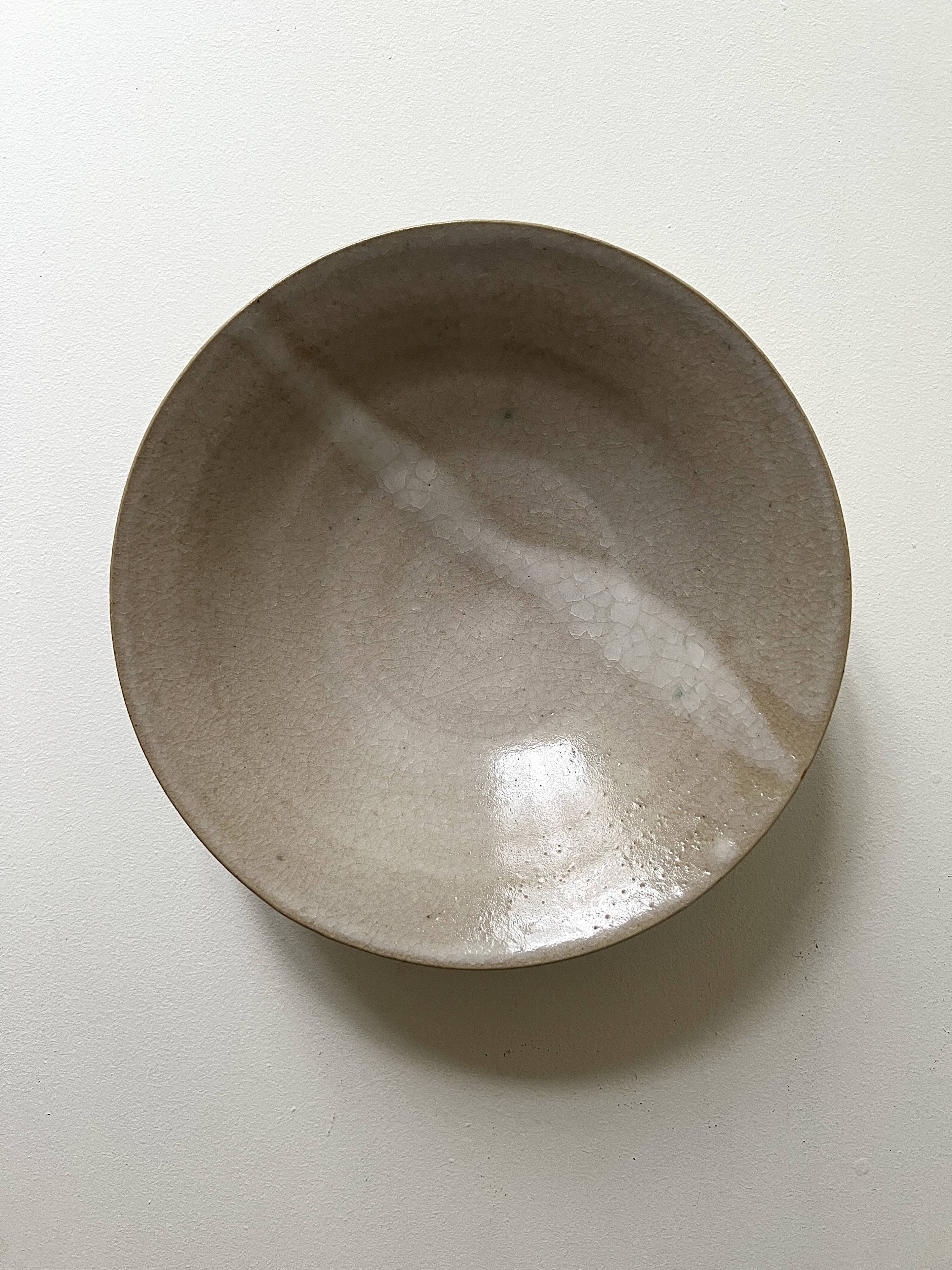 Turned stoneware bowl with crystallisation glaze, Japanese workshop work.