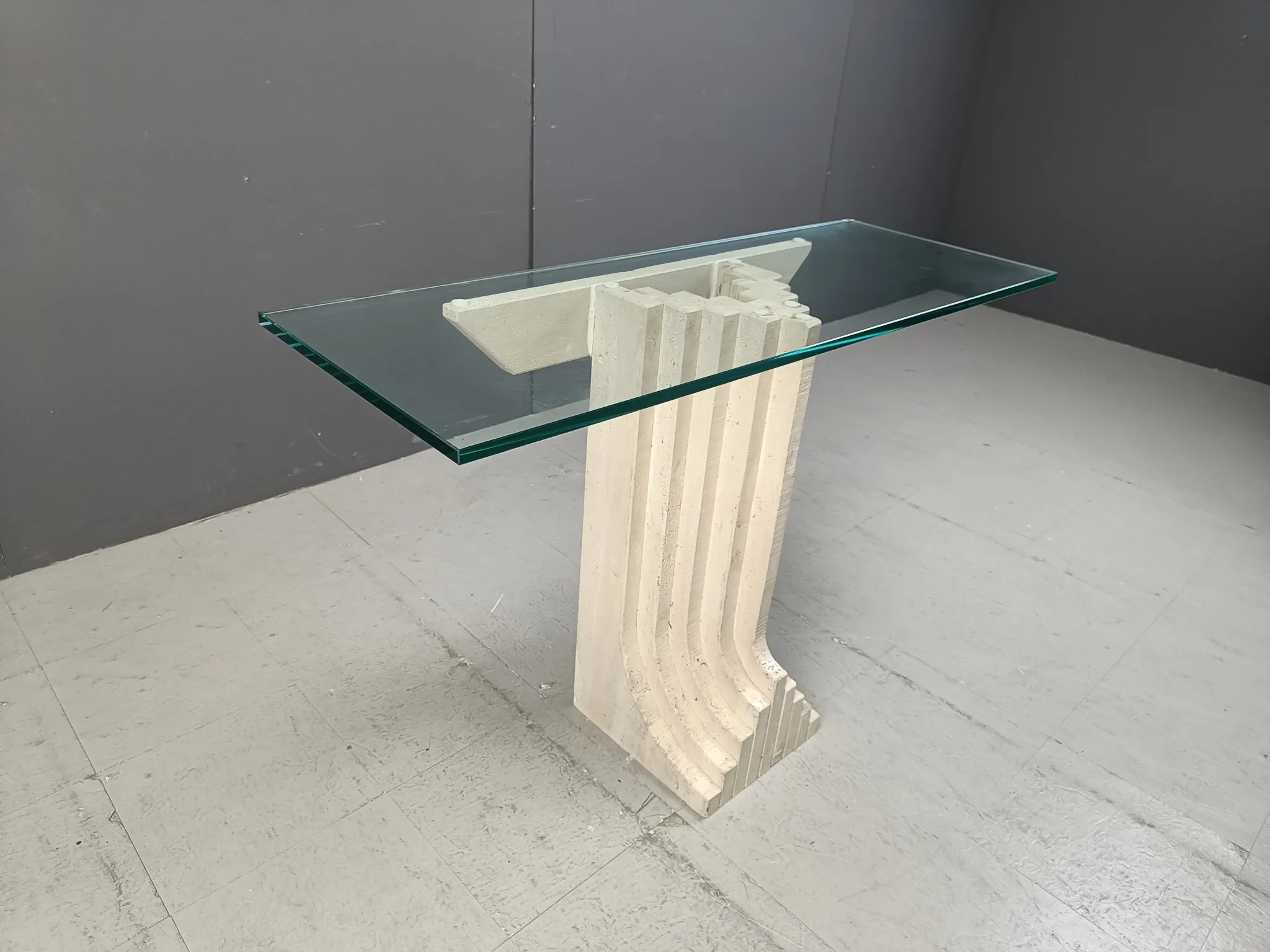 Vintage travertine console table in the manner of Carlo Scarpa, 1970s