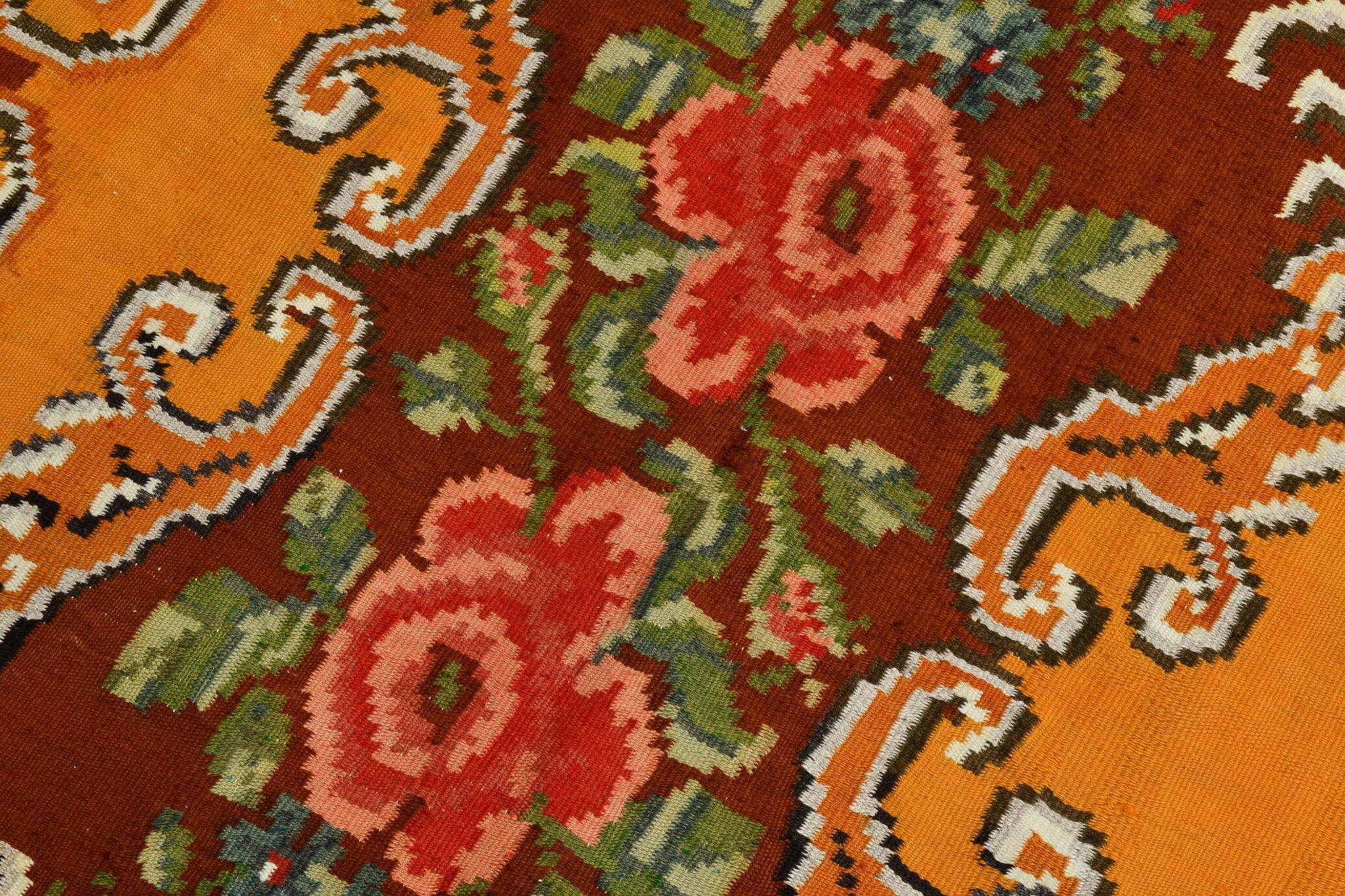 Wine Red & Orange Classic Vintage Kilim Rug, 171x289Cm