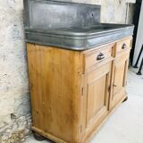 Ancien meuble vasque evier bois zinc 19ème