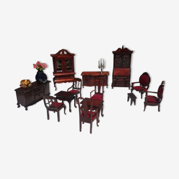 Set 16 pieces English miniature furniture Victorian style