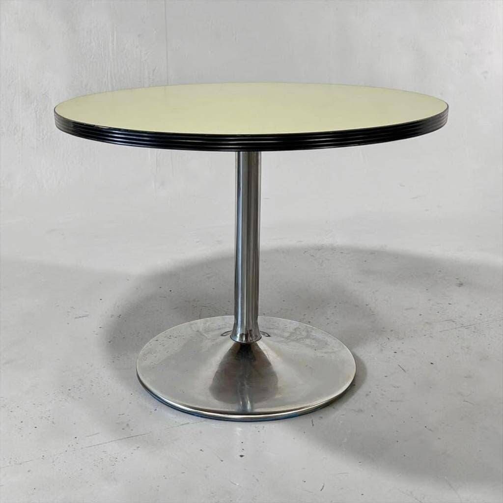 Table basse/table d'appoint ronde vintage vert menthe avec piètement chromé