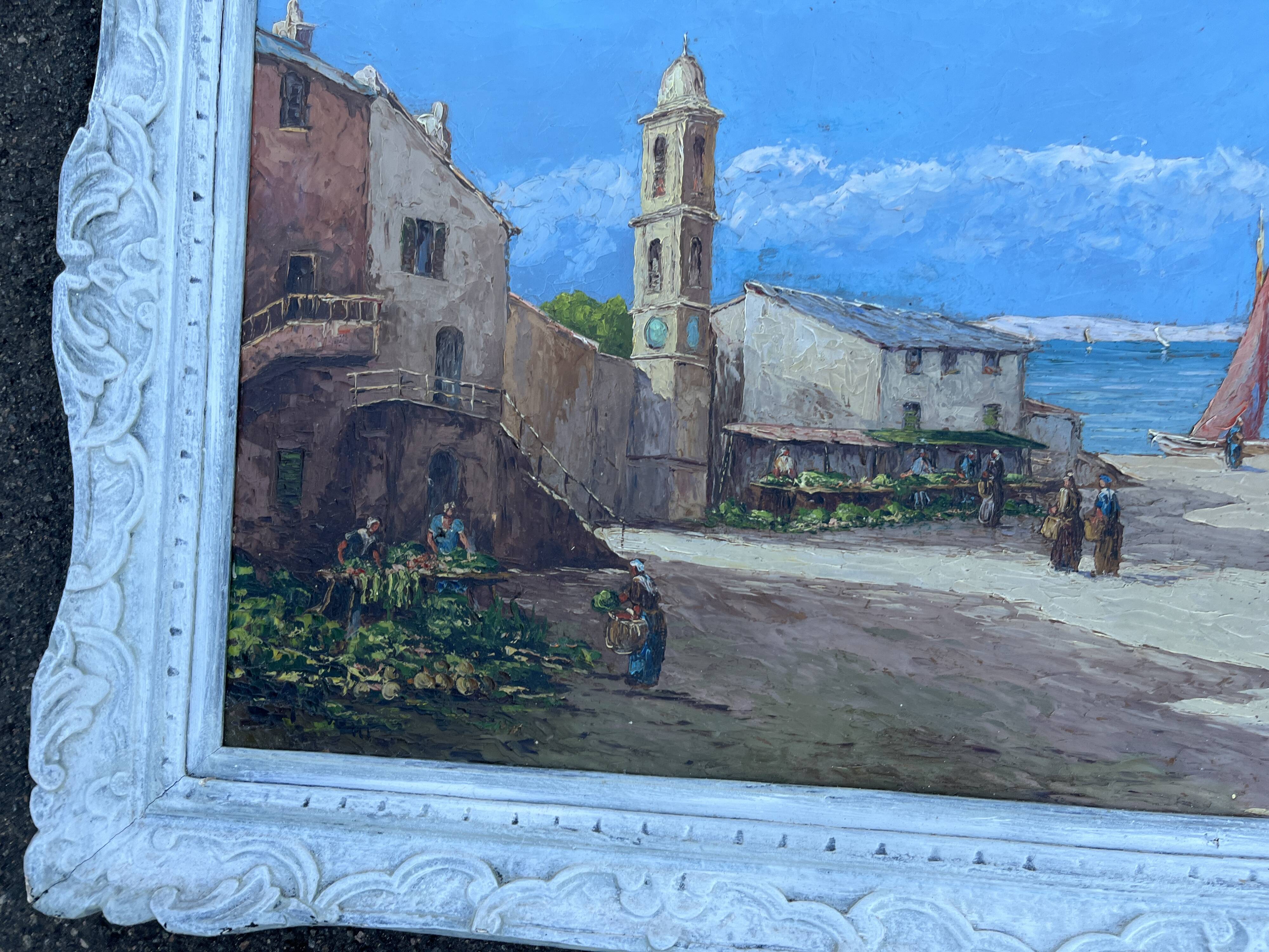Ancient painting – Animated Mediterranean view – Port and sailing boats