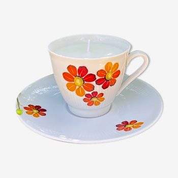 Candle cup decoration daisies orange, scent wood of provence