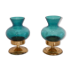 Pair of Scandinavian candlesticks in brass and coloured glass