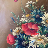 Tableaux XIX° pendant HSP acajou "Bouquet de fleurs" signés Vincent + cadre