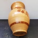 Beige ceramic vase with vintage brown flower decor