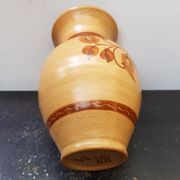 Vase céramique beige décor fleurs marron vintage
