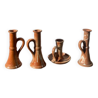 Set of vintage terracotta candle holders