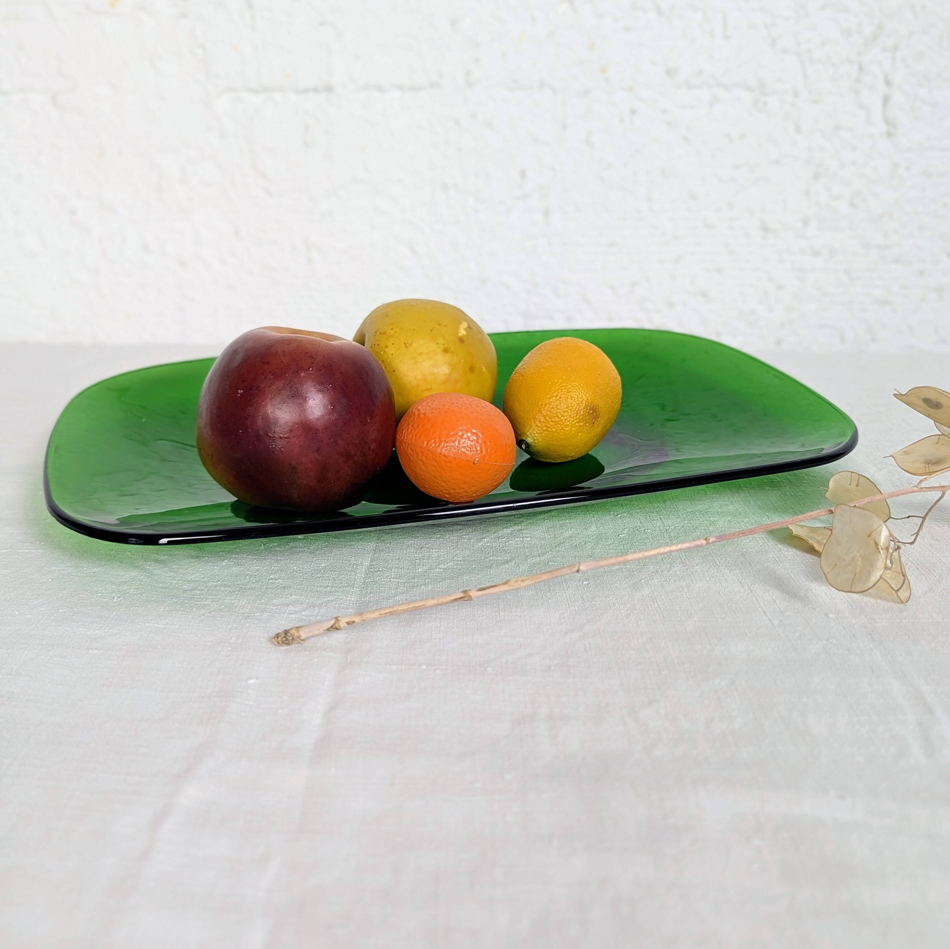 Plat rectangulaire en verre trempé Vereco vintage