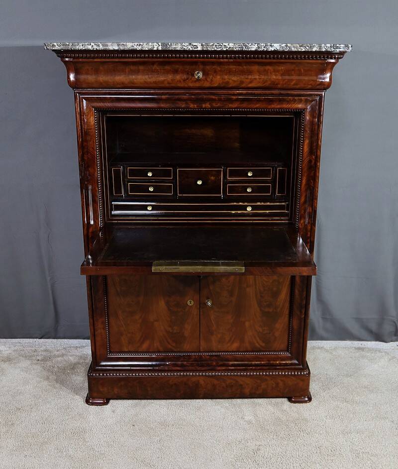Small Secretary in Burl Mahogany Veneer, Restoration Period – Early 19th Century