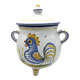 Covered earthenware pot with rustic decor – rooster motif – 20th century