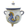 Covered earthenware pot with rustic decor – rooster motif – 20th century