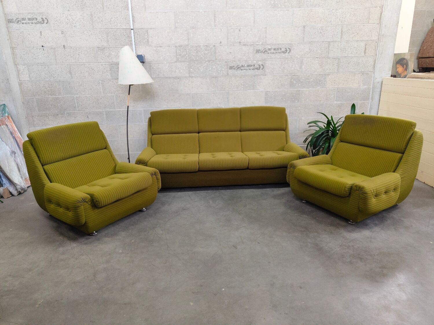 Complete living room Space Age Atlantis olive green 1970