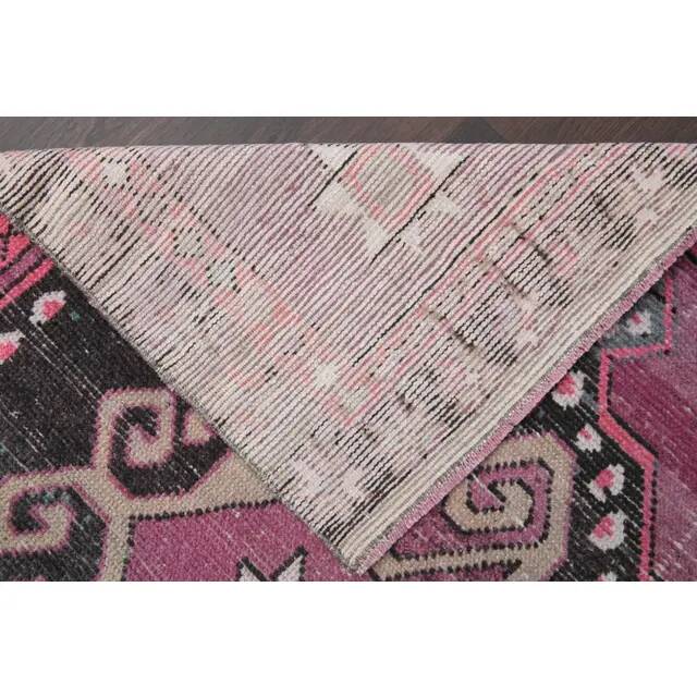 1970s Turkish Hand-Knotted Wool Cotton Purple Runner Rug 102x373