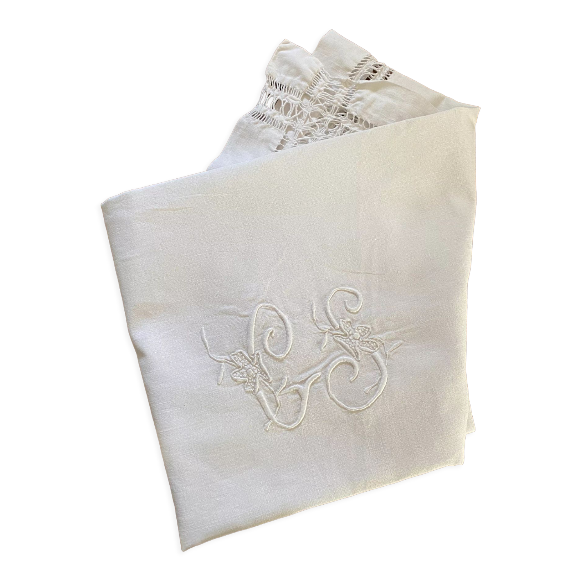 White cotton pillowcase with CS monogram