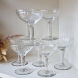Set of 8 champagne glasses in chiseled blown glass