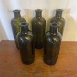 Set of 5 antique carapelli bottles, smoked and ribbed vintage glass