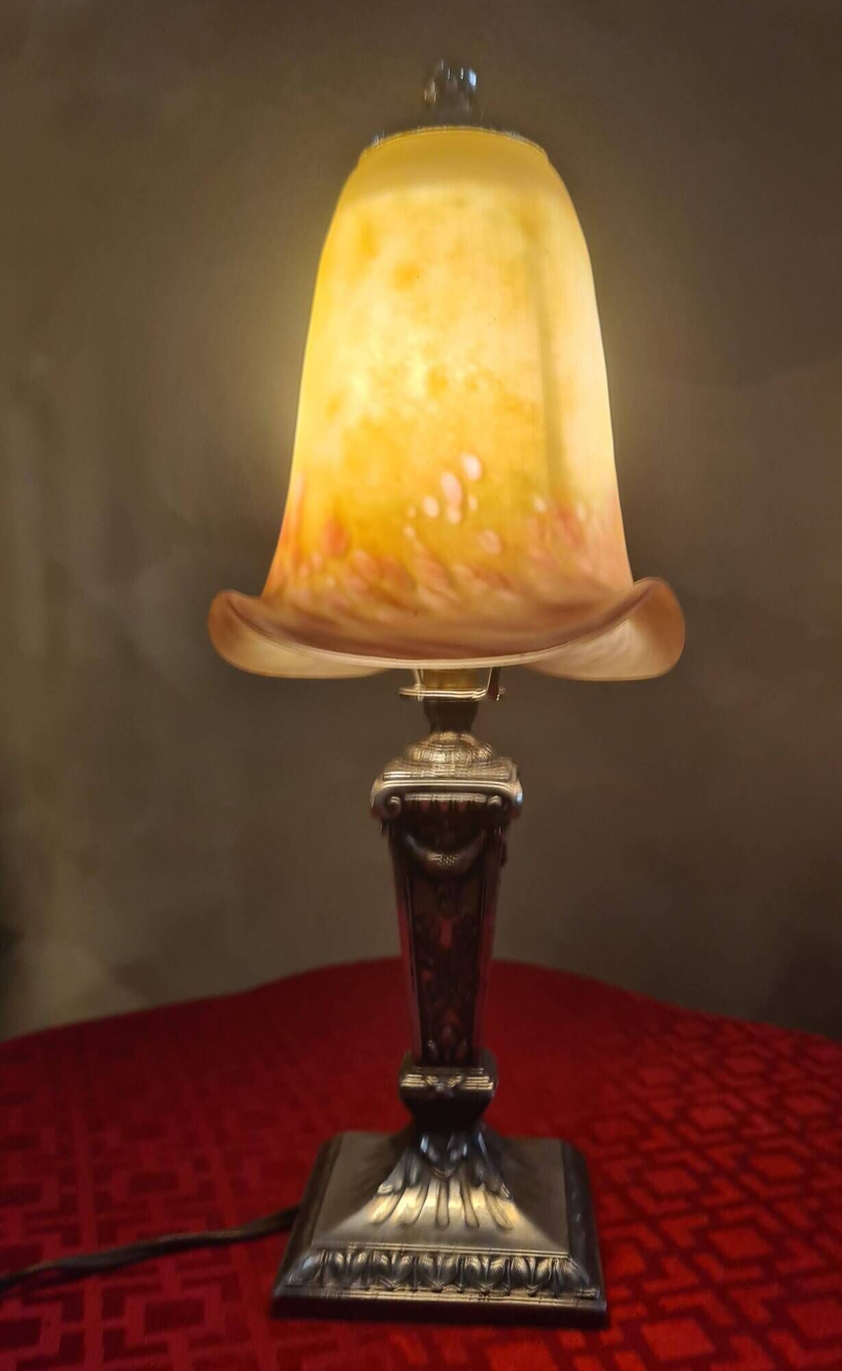 nickel lamp 1900 chiseled, glass paste eggshell and fuchsia 40x9 magnificent