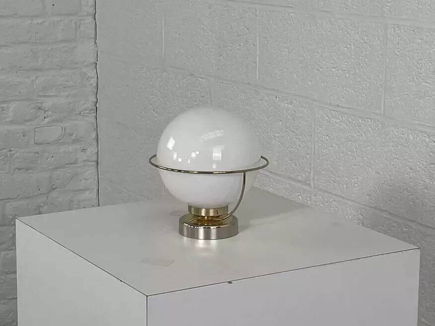1950s wall lamp in white opaline and brass