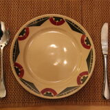 Dessert plate cream earthenware, geometric patterns