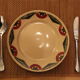 Cream earthenware dessert plate, geometric patterns