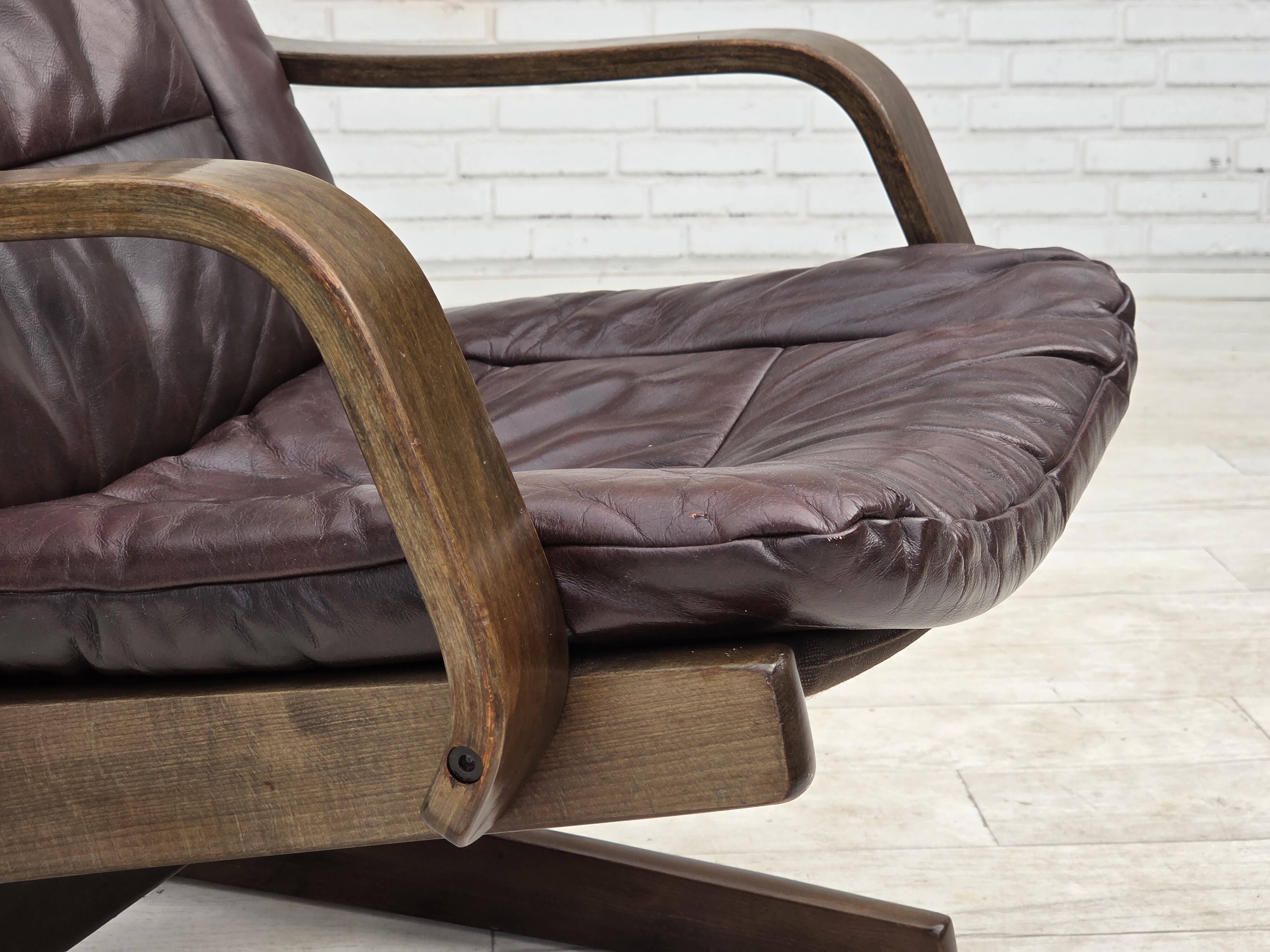 Fauteuil scandinave en cuir marron, années 1970