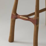 Contemporary handcrafted stool / end table in solid oak and sipo wood